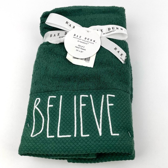 Rae Dunn BELIEVE Holiday Hand Towel - 2 pcs NWT 🎄